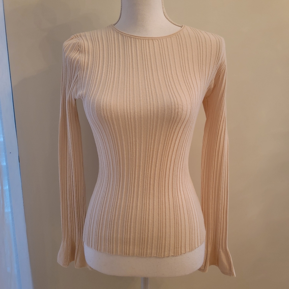 ❤️ THEORY RIBBED BLUSH PINK LONG SLEEVES WOOL BLOUSE